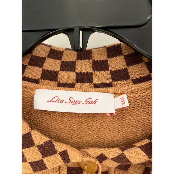Lisa Says Gah Checkered Cropped Cardigan Sweater XS/S - Picture 6 of 9